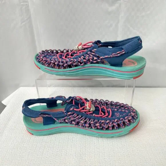Keen Sandals Womens Size 7.5 Uneek Water Shoes Bungee Cord Slip On Blue Pink - Picture 10 of 11